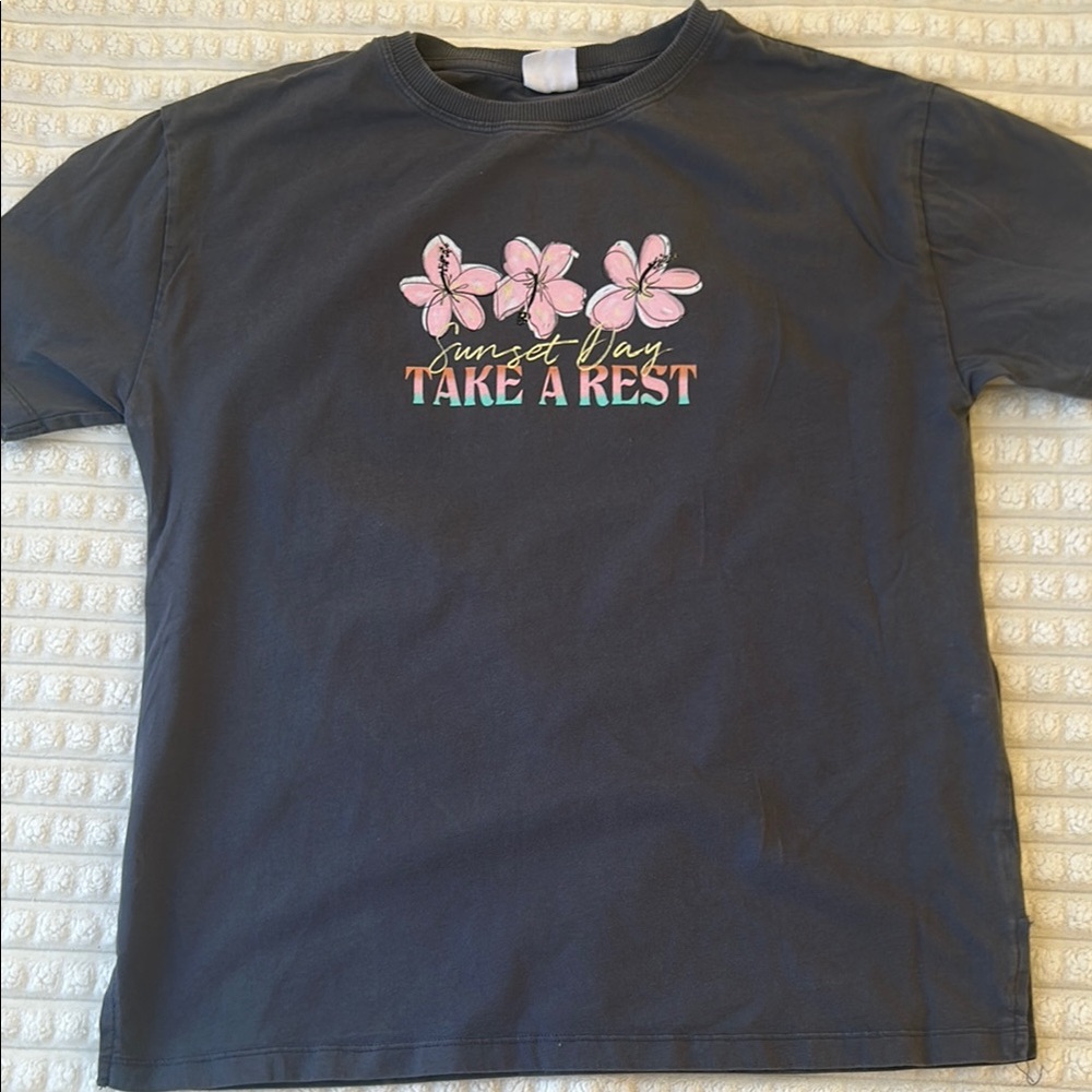 Kids Black T-Shirt with Pink Floral Design